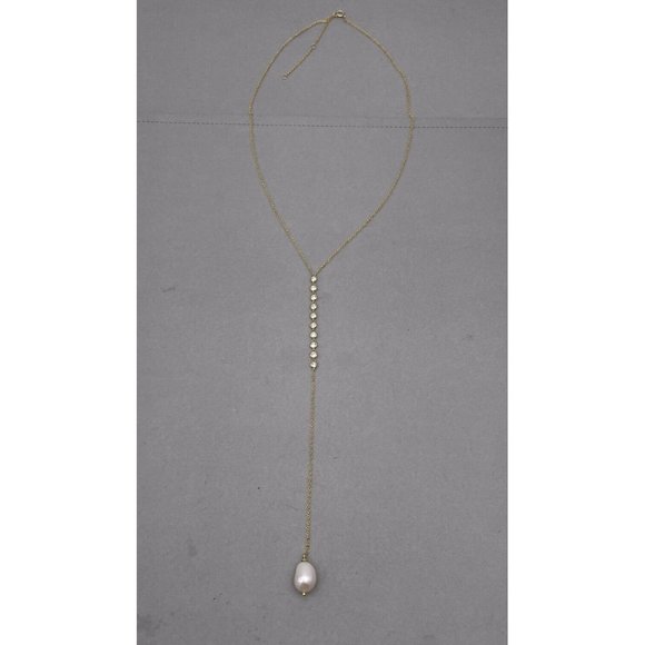 925 Sterling Silver Real Pearl Lariat Chain Necklace Gold Tone - Picture 2 of 6